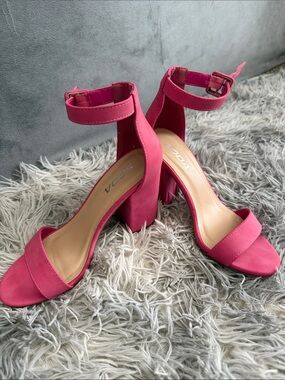 Soda Hot Pink Block Heel Ankle-Strap Sandals